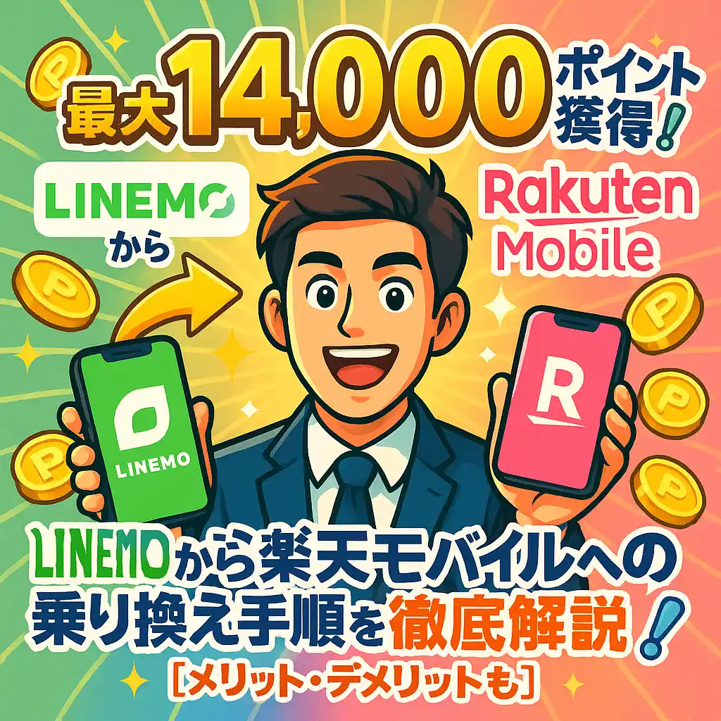 最大14,000ポイント獲得！LINEMOから楽天モバイルへの乗り換え手順を徹底解説【メリット・デメリットも】